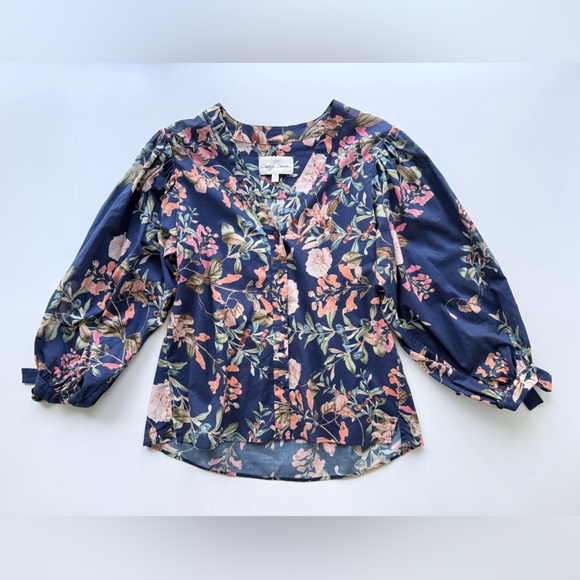Cara Cara Win Floral Top Navy w/ Multicolor Print Size L $295 MSRP - Picture 3 of 12